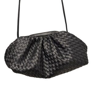 Elegant Black Woven Shoulder Bag with Crossbody Strap